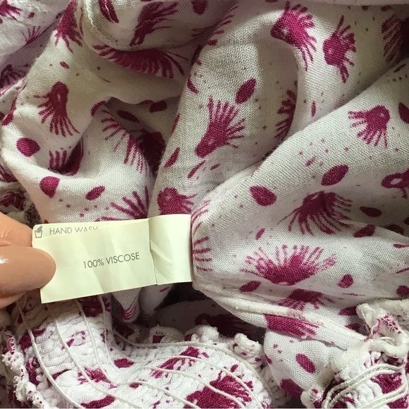 POUPETTE ST BARTH Donna Tunica Mini Dress in Rayon Georgette Print Purple Tassel - Picture 6 of 11